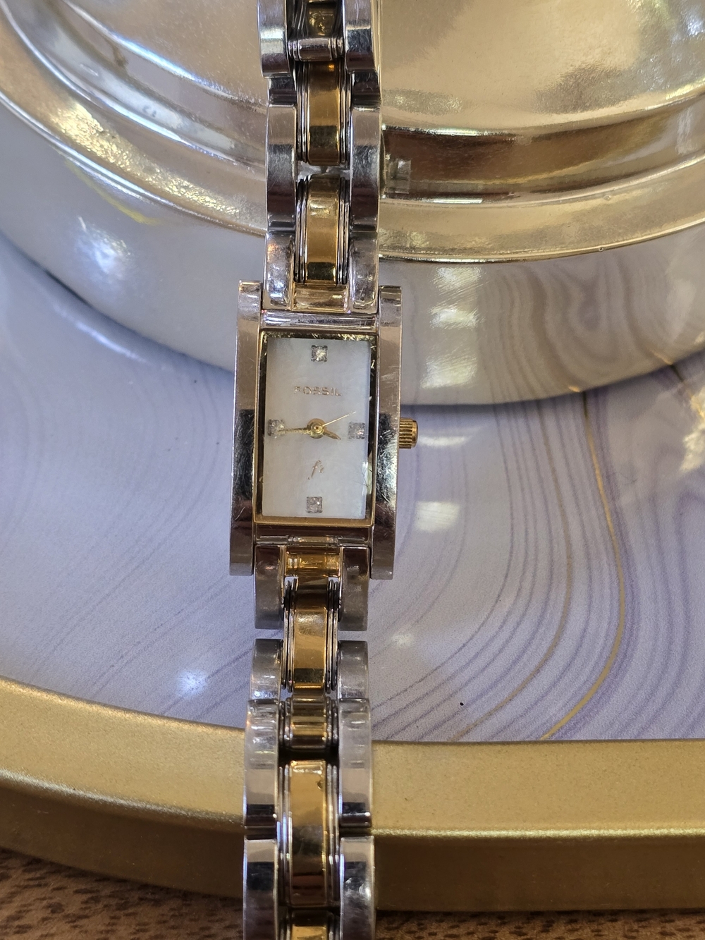 Fossil Gold and Silver Two-Tone Rectangular Bracelet Watch